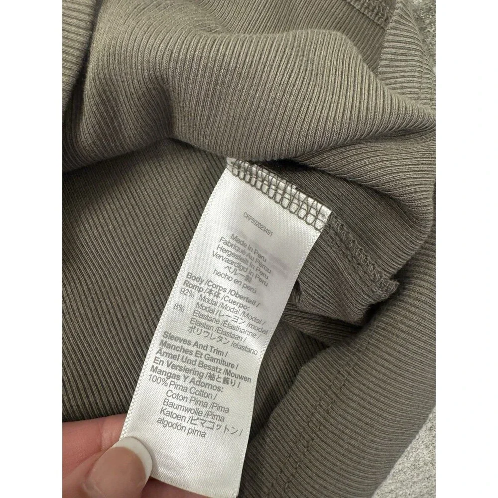 Madewell Women's, Army Green, Size Small Ribbed Shirt With Puff Sleeves, EUC